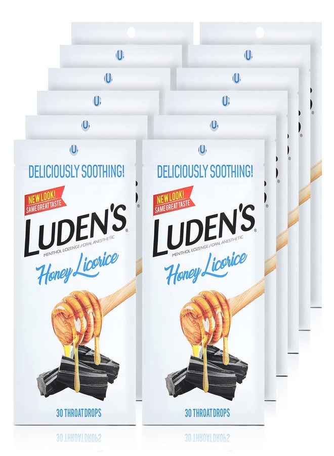 Luden's Throat Drops, Deliciously Soothing, Honey Licorice, 30 Count, Pack of 12 - Image 1